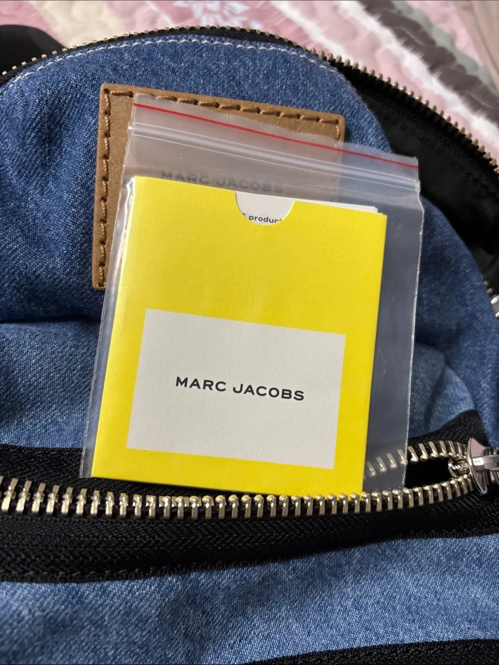 Marc Jacobs Denim Mini Backpack in Light and Dark Blue with Black Trim